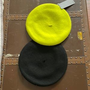 Brand new berets one tagged one without chartreuse & black set of 2 wool